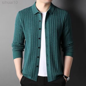 2022 Primavera e outono Novo suéter de botão retro masculino Cardigan Youth Sweater Handsome Casual L220801