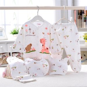 5pcs Baby Girl Clothes 0- Spring Summer Print Cartoon born Clothing Gift Set Cotton Boy Outfit 220326