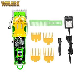 WMARK NG 408透明スタイルグリーンカラープロフェッショナル充電式クリッパーコードコードレスヘアトリマー付きフェードブレード220712