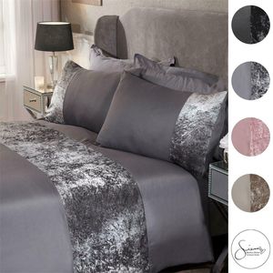 Home Textiles Bedding sets Supplies Crushed Velvet Panel Duvet Cover with Pillow Case Bedding Set Silver Grey E3