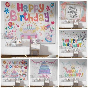 Grattis på födelsedagen bakgrund mattan tyg kawaii barn rum vägg hängande dekoration sovsalar tecknade hemfest dekor j220804