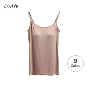 Women Tank-Top Built-in Bra Padded Push-Up Stretchable Modal Tops Camisoles Tube Vest Sleeveless Sexy Casual Korean SA0764 220318