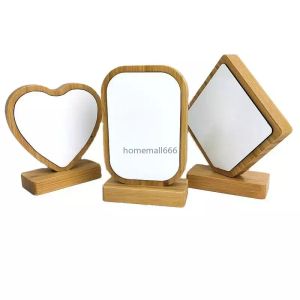 NY!!! Bamboos Sublimation Blank fotoram med bas DIY Double Sided Wood Love Heart Round Frames Magnetism Bildmålning Dekoration