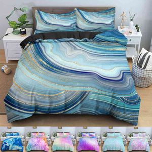 Set di biancheria da letto in marmo arcobaleno Copripiumino universo 3d Trapunta psichedelica con cerniera Queen Double Comforter Set Regali per bambini