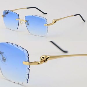 Ny Luxury Diamond Cut Lens Rimless Metal Cheetah Series Solglasögon Man Woman Frame High Quality 18K Gold UV400 Designer Stora rostfria solglasögon Ramar Storlek: 57-20