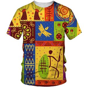 Herr t-shirts män/kvinnor färgglada afrikansk tryck t-shirt etnisk retro folk-direkt kläder sommaren avslappnade par kortärmad grafisk tee topp