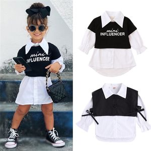 FocusNorm 1 5y Summer Summer Infant Baby Girls Dress T camisetas 2pcs letras tops tops Solid Manga Longa Vestidos de Breveld 220620