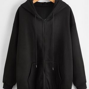 Y2k Clothes Hoodies Sweatshirt Solid Drawstring Zip Up Drop Shoulder Hoodie Women Oversize Coat Harajuku Streetwear Tops 220813