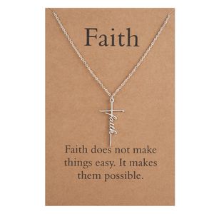 Pendant Necklaces Faith Cross Necklace Hope Belive Religious Jewelry For Women ameGL