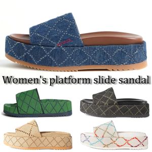新しいスリッパウェブスライドサンダルプラットフォームイタリアデザイナーサンダル女性女性女性厚い靴底格子ボトムクラシックサンデールサマーミュールシューズファッションラグジュアリー