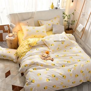 Novo produto amarelo limão frutas de cama estampada conjunto de cama de cama 3/4pcs tampa de edreta conjuntos de lençóis na cama Brophases Bedroom Sett T200409