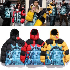 Casaco Estilista Masculino Parka Jaqueta de Inverno Moda Masculina Feminina Sobretudo Outerwear Causal Hip Hop Streetwear Estátua da Liberdade jaqueta co-branded tamanho M-2XL