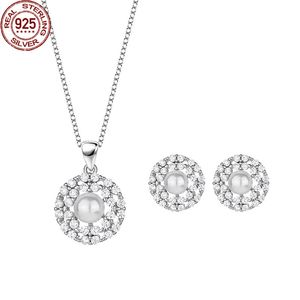 Nya tillbehör Fashion Two Piece Set Pearl Earrings Jewelry S925 Sterling Silver Necklace For Girls