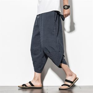 Workowate bawełniane harem Summer Japońskie w stylu Vintage Striped Men kobiety Hip Hop Plus Rozmiar szerokich nóg Pantalon 220707