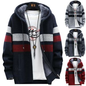 Men's Hoodies & Sweatshirts Casual Zip Cardigan Winter Mens Long Sleeve Knitted Hooded Coat Color Patchwork Sweatshirt Outwear