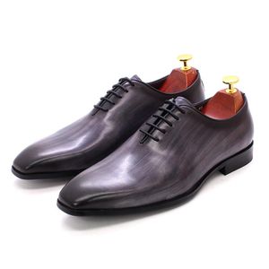 Dress Shoes Size 47 13 Mens Oxford Leather Gray Brown Handmade Whole Cut Oxfords Men Wedding Formal For