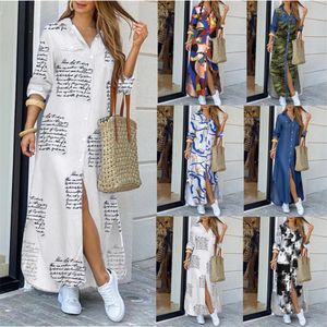 50%rabatt på Autumn Maxi -klänningar för kvinnor Womens Button Down Long Shirt Dress Chain Print Lapel Neck Party Dress Casual Long Sleeve Overdimensionerad Q06234