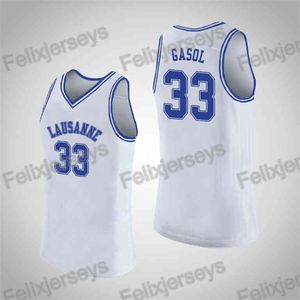 UF 33 Marc Gasol NCAA Lausanne Collegiate School #33 Beyaz Lise Jersey College Basketbol Formaları