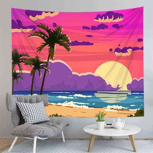 ホームデコレーションビーチタオル座り毛布油絵ペイントキャンバスウォールカーペットランドスケープ絵画J220804