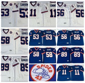 Mi08 Vintage 1990 Mens 56 Lawrence Taylor Football Jerseys 11 Phil Simms 53 Harry Carson 58 Carl Banks 89 Mark Bavaro Jersey embroidery White Blue Shirts