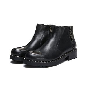 بندقية إصبع القدم رجال مناشات الدراجات النارية أحذية دراجة نارية مزدوجة zip man street boot metal head big ens mens أحذية رياضية جلد البقر