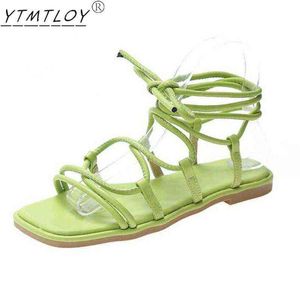 New Fashion Women Low Heel Lace-Up Open Toe Sandals With Back Strap Summer Shoes Gladiator casual Narrow Belt Sandals J220517