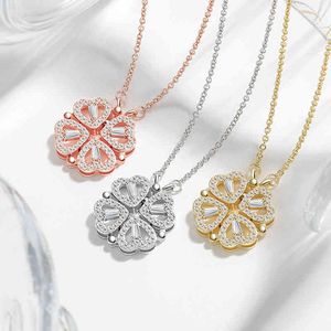 Wholesale hearts strings resale online - Two Wearing Heart to heart Love Flower Pendant with a Sense of Minority Design Heart shaped Clover Necklace