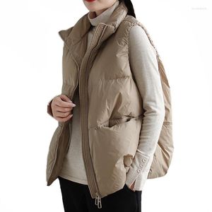 Damen Daunenparkas LIMINDSPCXQQ 2022 Winter Britisches Design Mode Warme Weiße Ente Lose Beiläufige Damen Weste Taschen Vintage Westen Lu