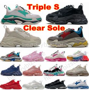 Newest Triple S Mens Womens Running Shoes Triplers Black Pink Crystal Clear Sole Bottom Paris Platform Shoe Fashion Outdoor Grey Beige Green Yellow Vintage Sneakers