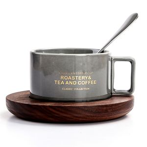Creative American Coffee Cup and Saucer Spoon European Style Drinking Set Ceramic Mug kan anpassas 300 ml T200506