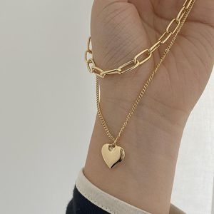 Подвесные ожерелья Hip Hop Rock Golden Heart Personality Double Layer for Women Prom Part Part Show Show Fashion Jewelry Accessory Dired