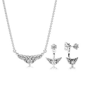 Ny 100% 925 Sterling Silver Fairytale Tiara Earring and Necklace Gift Set Original Clear CZ Fit Charms Diy Jewelry A Set AA220315