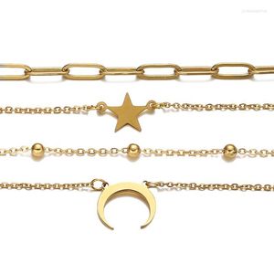 3/4pcs Paslanmaz çelik bilezik set altın yaprak/kalp/yıldız/ay cazibesi tek toka çapraz zincir moda mücevher hediyesi 17cm link