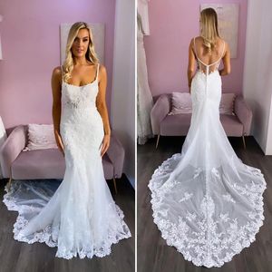 Abito da sposa a sirena 2022 senza spalline con scollo a barchetta in pizzo con applicazioni sexy abiti da sposa senza maniche abiti da festa senza schienale