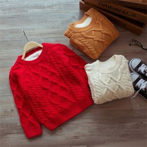 INS Boys and girls sweaters autumn and winter warm 1-11 yearsTwist sweater Double layer plus velvet thickening outwear LJ201128