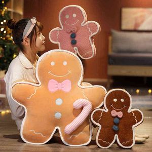 CM Cartoon Gingerbread Man Cuddles Biscuit fylld mjuk söt kudde kawaii björn xmas födelsedagspresent för barn baby j220704