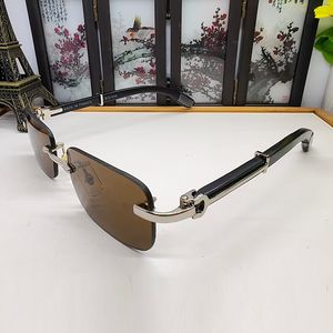 Lüks Rimless Güneş Gözlüğü Tasarımcı Kadınlar Erkek Polaroid Lens Gogle Kıdemli Kartro Gözlük Gözlükleri Kadınlar İçin Gözlük Çerçeve Vintage Metal Ahşap Güneş Gölgeli Kutu