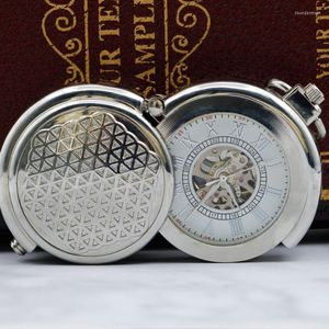Cep saatleri benzersiz iskelet kadran vintage gümüş mekanik saat hediye kadın kadın kadınlar fob zinciri pjx053pocket