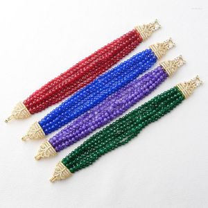 Fili di perline 8'' 7 Righe Verde/Rosso/Viola/Blu Agata Gemme Braccialetto di Pietra Cz Clasp Kent22