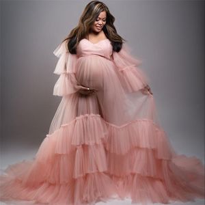 Rosa hell schwangere Frauen -Prom -Kleider 2022 Mutterschaftsrobe für Fotoshooting See Thru Flee Long Photography Kleid Graphy