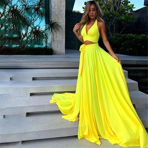 Thereadict Elegant Party Two Piece Set Backless Halter Crop Top och Maxi Long kjolar Sexig 2 -bit Set Women Summer Outfits