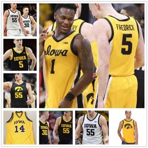 XFLSPカスタム2020 IOWA Hawkeyes 55 Luka Garza Joe Wieskamp CJ Fredrick Connor McCaffery Ahron UlisバスケットボールステッチジャージーNCAA College