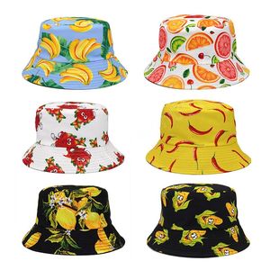 Chapéus de balde de algodão unissex Mulheres, protetor solar de verão, chapéu de panamá homens soldoras fedoras impressão de frutas ao ar livre Pescador chapéu de praia boné