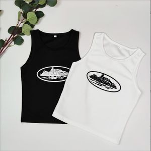 2022 Summer Slim Women's Tanks Krótki seksowne czarne bez rękawów O-Neck Croptops Drukowanie Topy zbiornikowe Y2K Kamizel