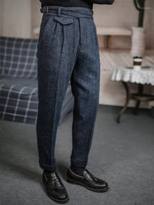 Calças De Lã Tweed venda por atacado-Outono e inverno homens tweed lã espinhafona calças gurkha calças retro retro colhido