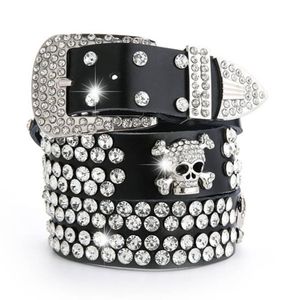 Belts Wide Buckle Belt For Women Woman Vintage Rhinestone Skull Second Layer Cow Skin Top Quality Strap Female JeansBelts