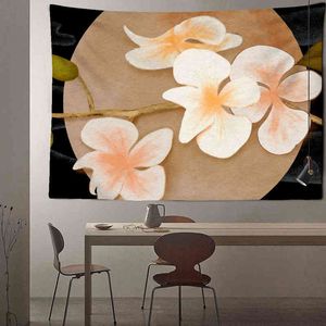 植物の花のイラストムーンタペストリーウォールハンギールームスカイカーペット寮の敷物アートホームデコレーションアクセサリーJ220804