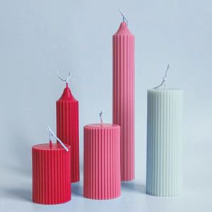 DIYLong pole Stripe Candle Molds Plastic Pillar Making Kit Large Cylinder Rib Supplies 220721