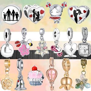 925-Armband-Charms für Pandora-Charm-Set, Originalverpackung, Liebesfamilie, Katzenmädchen, Perlen, Blumenglocke, Barbell, Zirkon, europäische Perlen, Halsketten-Charms, Schmuck