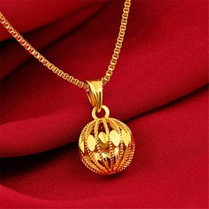 Pendant Necklaces Yellow Gold GP Charm For Women Hollow Ball Bead & Necklace Chain 18 Inch Collier Femme Trendy Jewelry GiftPendant